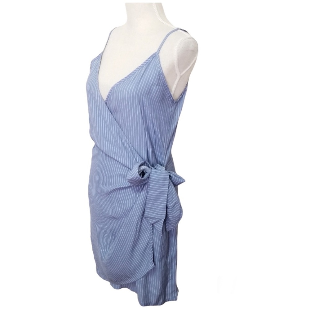 Faithfull the Brand Kara Oxford Blue Stripe Wrap Mini Dress 2 Nautical - Picture 6 of 11